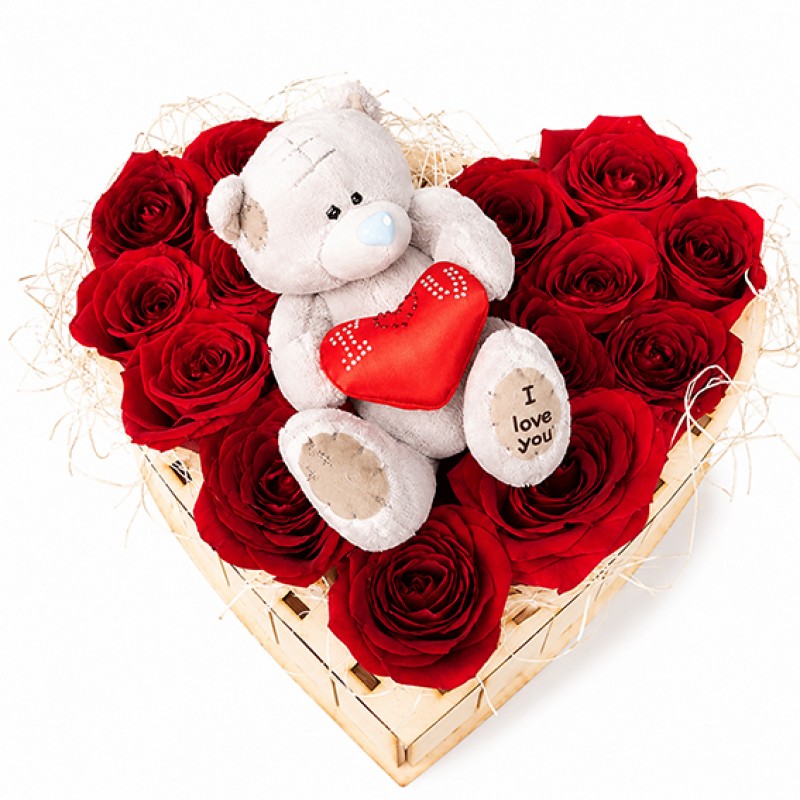 Rose heart with teddy bear